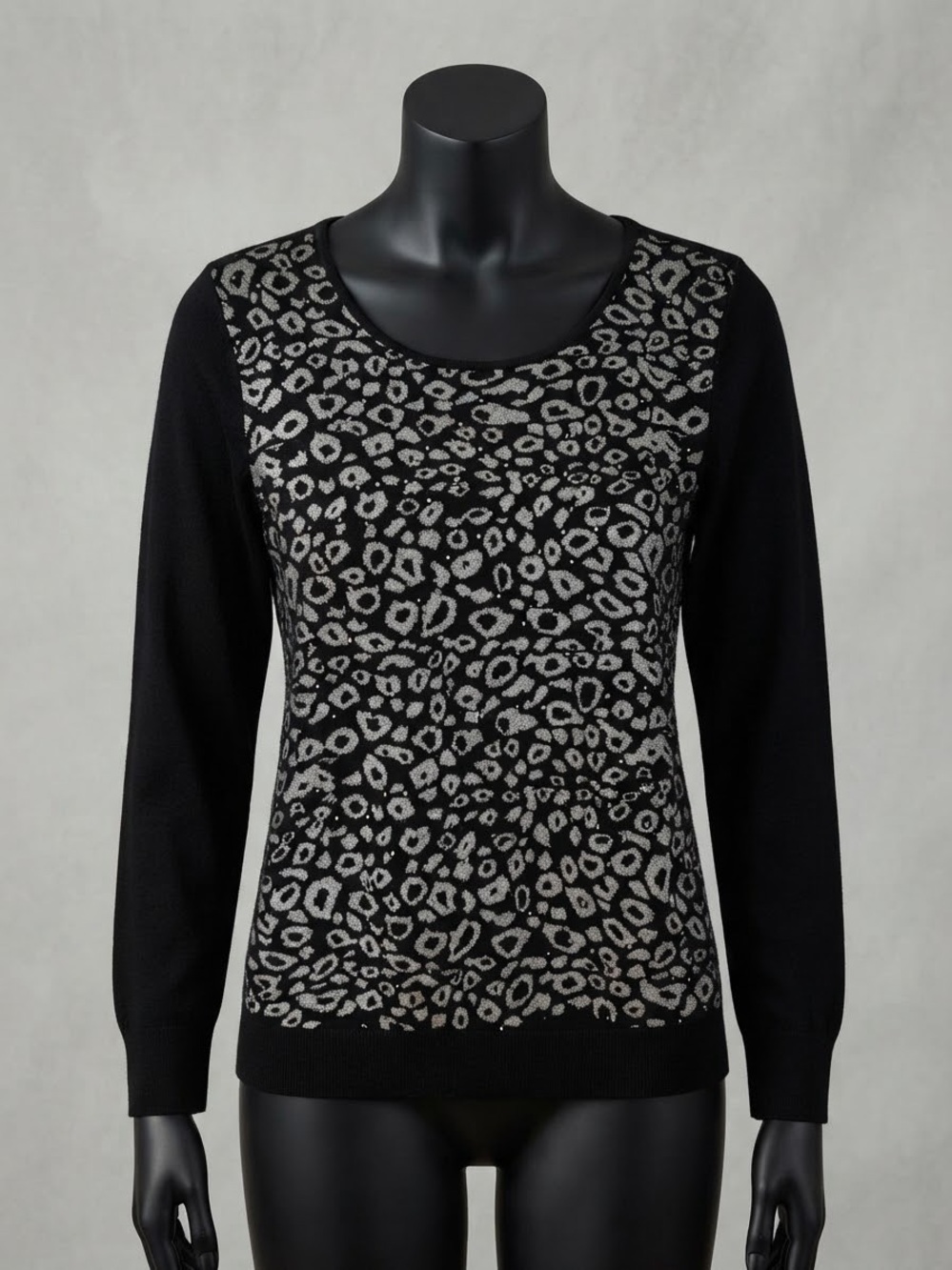 Alfani Black & Gray Scoop-Neck Leopard Jacquard Sweater